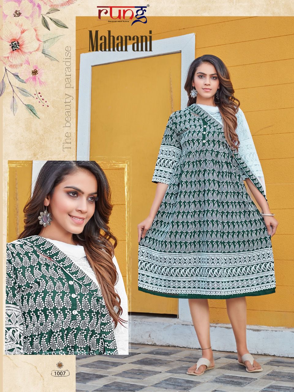 Rung Maharani Regular Wear Printed Rayon Designer Kurti With Dupatta Collection